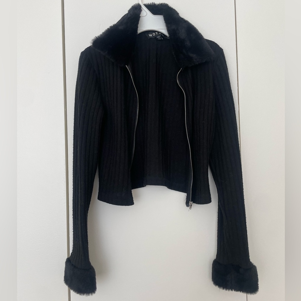 Black fur zip up top
